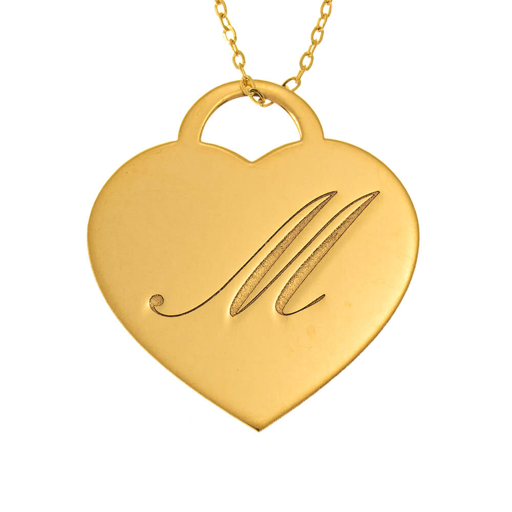 BIg Heart Initial Necklace Solid Yellow Gold