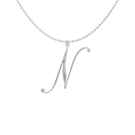 16-30 inch 2mm Curb Chain 3/4 inch Sterling Silver Block Initial N Necklace Alphabet Letters High Polished