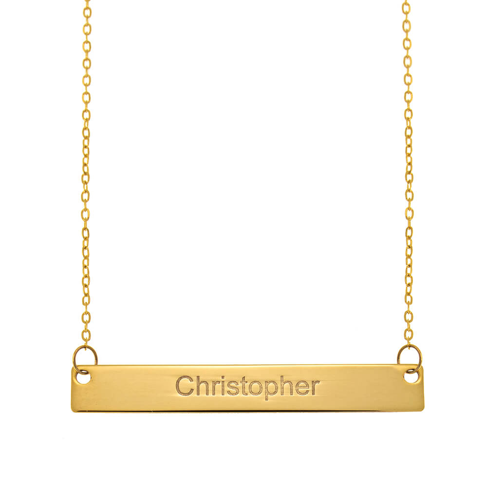 Horizontal Bar Name Necklace Solid Yellow Gold