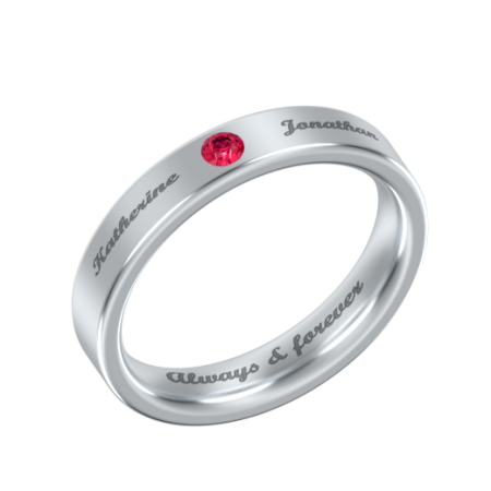 Engraved Band Ring with Birthstone