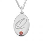 Oval Necklace with Birthstone silver