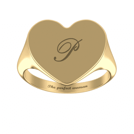 Engraved Heart Signet Initial Ring