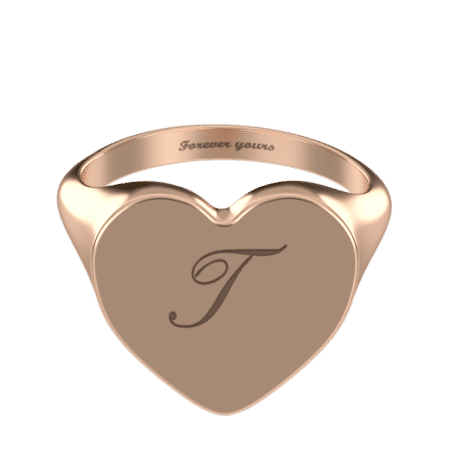 Engraved Heart Signet Initial Ring