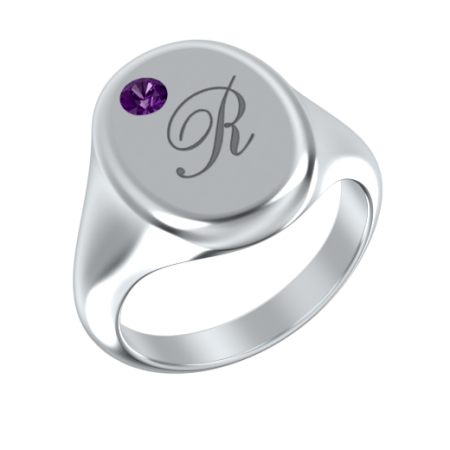 Oval Signet Initial Ring with Birthstone