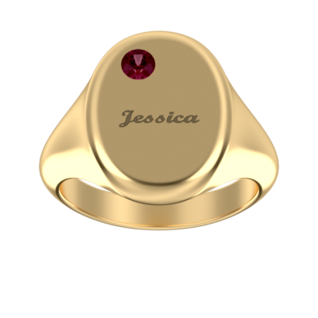 Oval Signet Name Ring with Birthstone