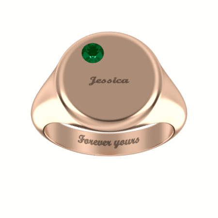 Round Signet Name Ring with Birthstone