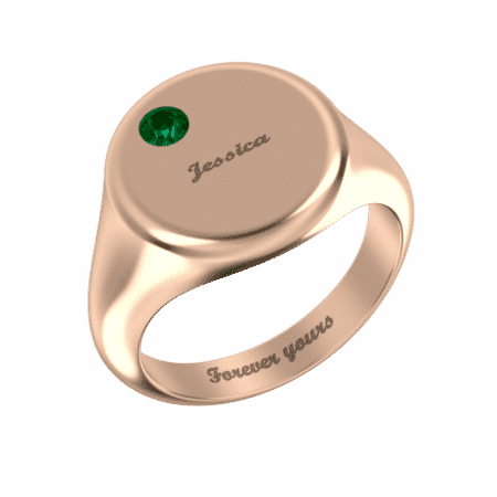 Round Signet Name Ring with Birthstone