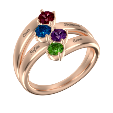 Mother Name Ring with 4 Birthstones