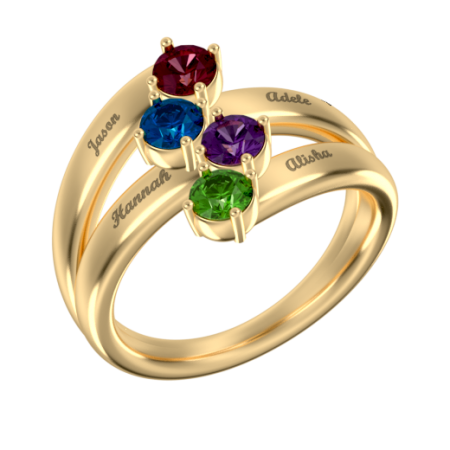 Mother Name Ring with 4 Birthstones
