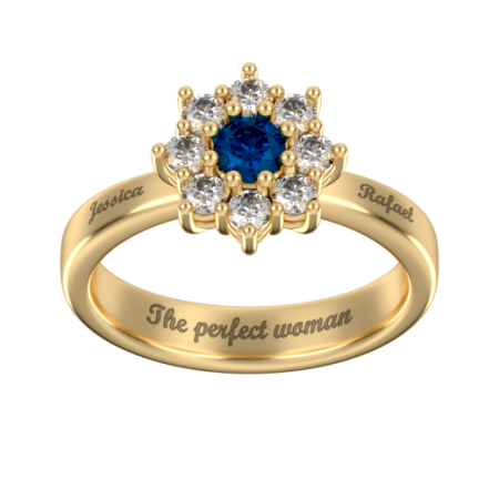 Engraved Flower Ring with Birthstone