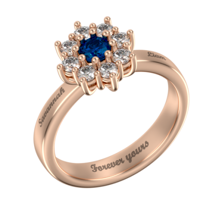 Engraved Flower Ring with Birthstone