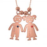 Mother’s Necklace With Engraved Children Charms Solid rose Gold