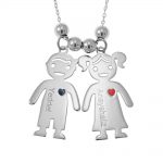 Mother’s Necklace With Engraved Children Charms Solid white Gold