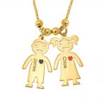 Mother’s Necklace With Engraved Children Charms gold