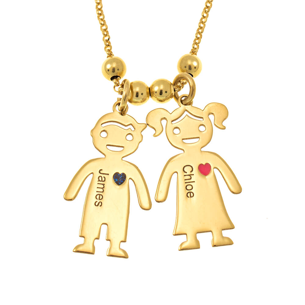 Mother’s Necklace With Engraved Children Charms gold