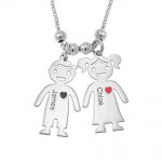 Mother’s Necklace With Engraved Children Charms silver