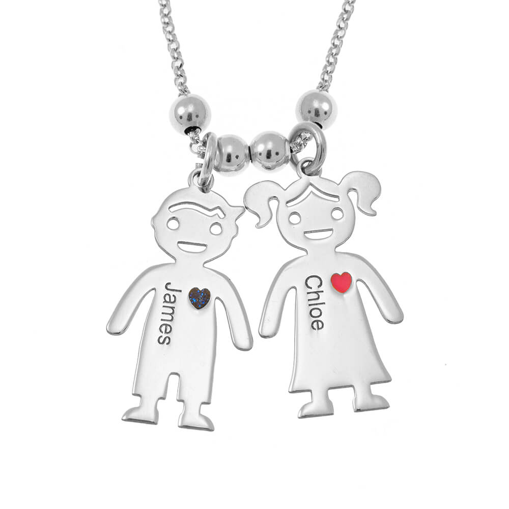Mother’s Necklace With Engraved Children Charms silver