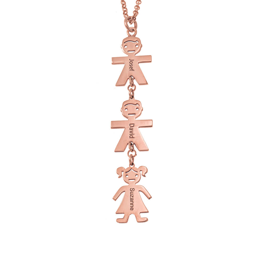 Vertical Mother’s Necklace With Kids rose gold