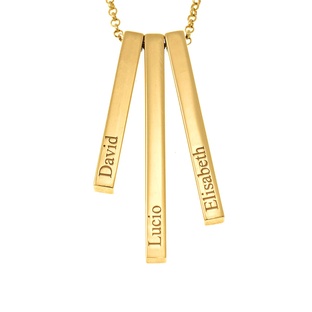 3D Vertical Bar Name Necklace gold