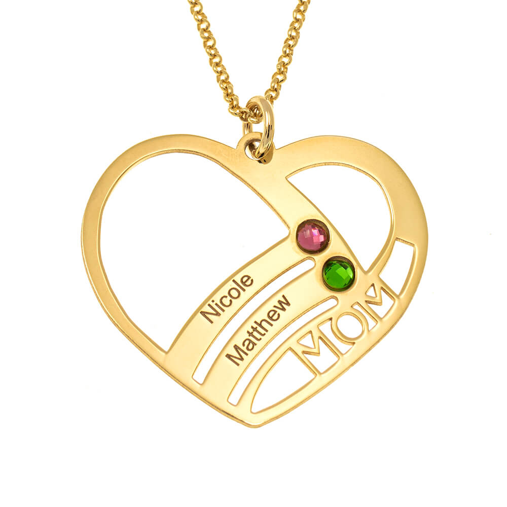 Mom Heart Necklace With Birthstones gold