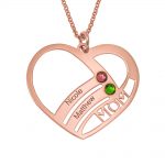 Mom Heart Necklace With Birthstones rose gold