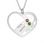 Mom Heart Necklace With Birthstones silver