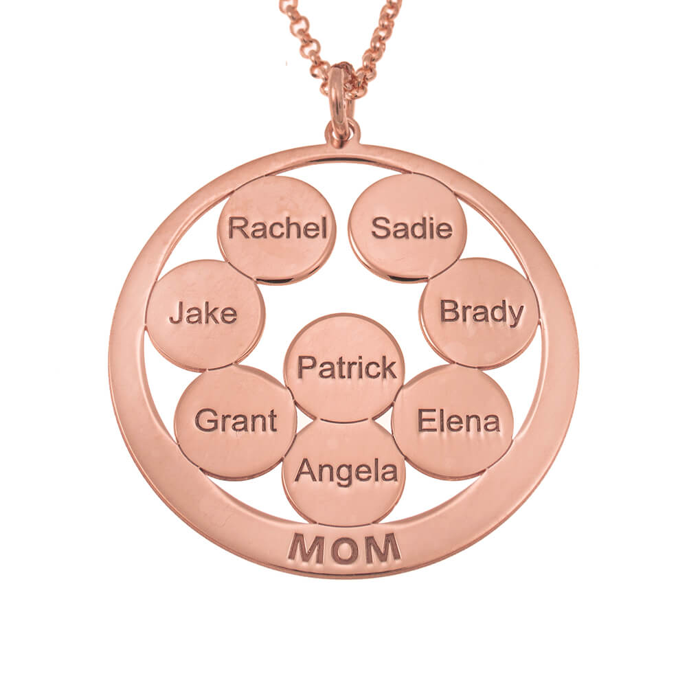 Circle Discs Engraved Mom Necklace rose gold