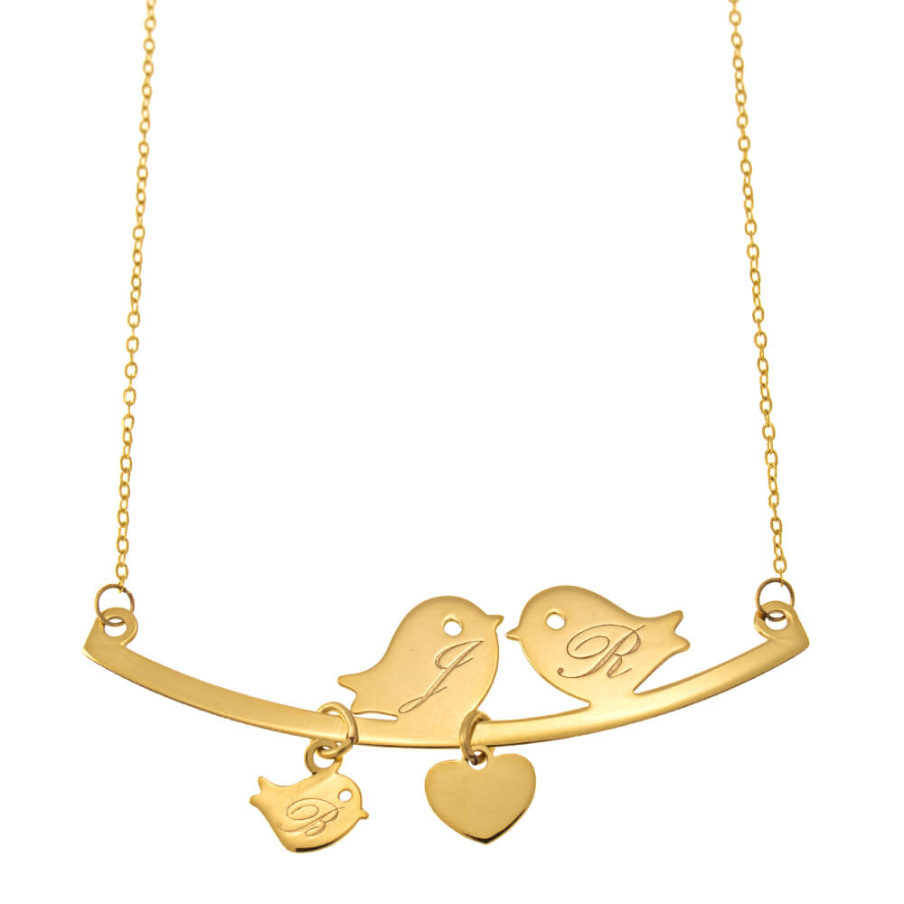 Love Birds Necklace Solid Yellow Gold