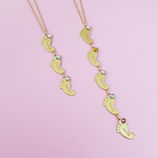 Vertical Baby Feet with birthstone Necklace