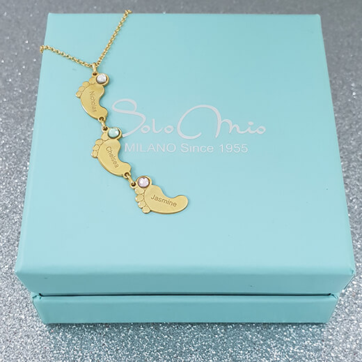 Vertical Baby Feet with birthstone Necklace