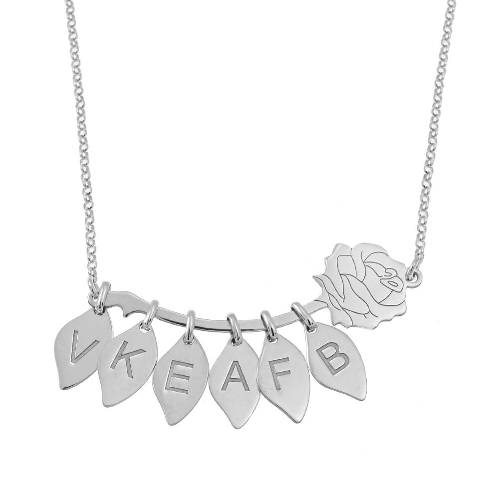 Rose Necklace With Leaves silver