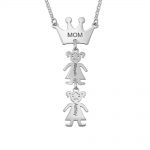 Queen Crown Mom Necklace With Kids silver