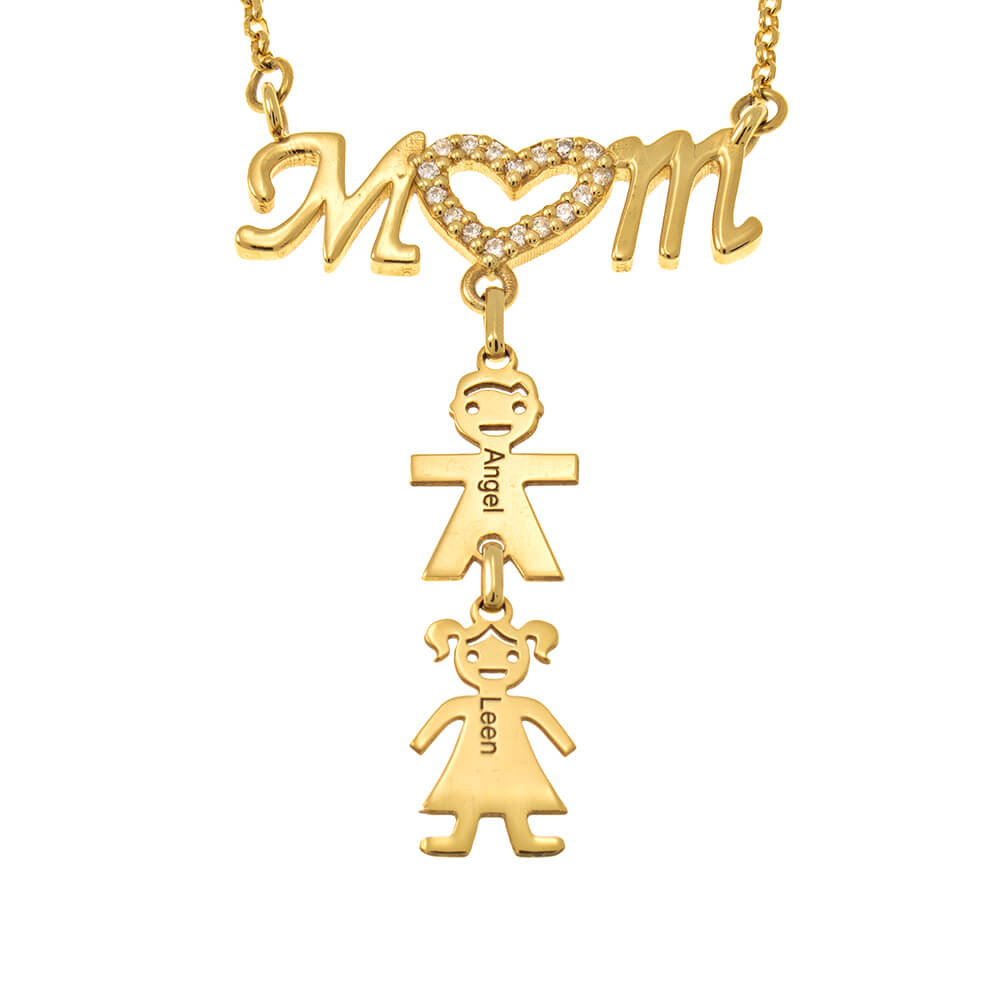 Swarovski Inlay Mom Necklace With Kids gold