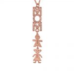 Swarovski Inlay Vertical Mom Necklace With Kids rose gold