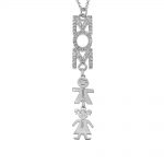 Swarovski Inlay Vertical Mom Necklace With Kids silver