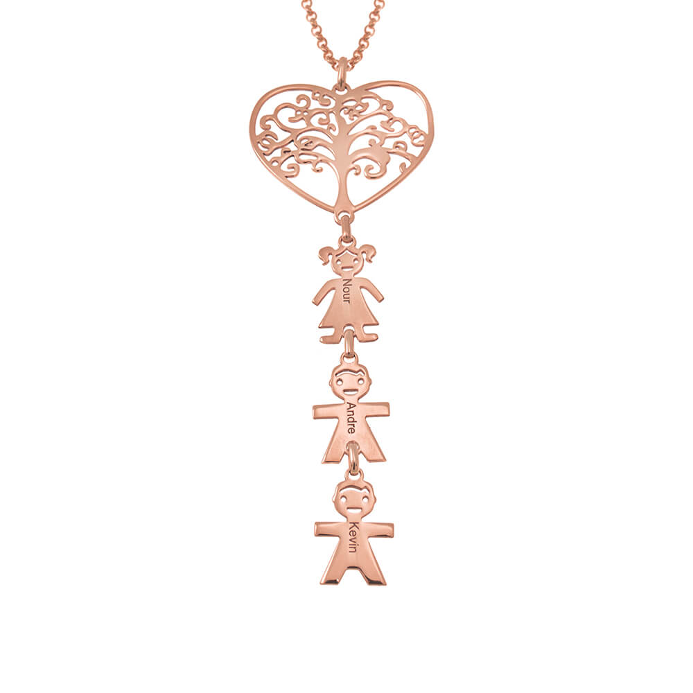 Tree Heart Necklace With Kids rose gold