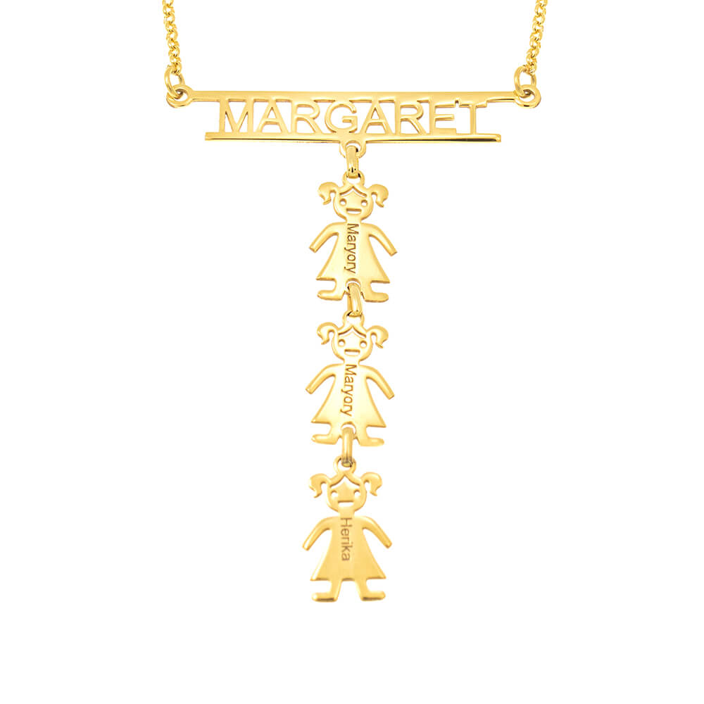 Cut Out Bar Name Necklace With Kids gold