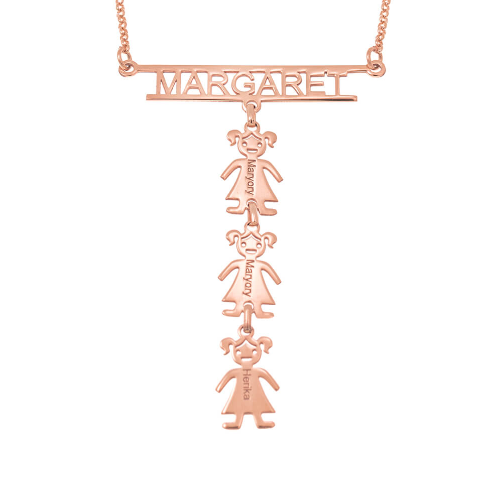Cut Out Bar Name Necklace With Kids rose gold