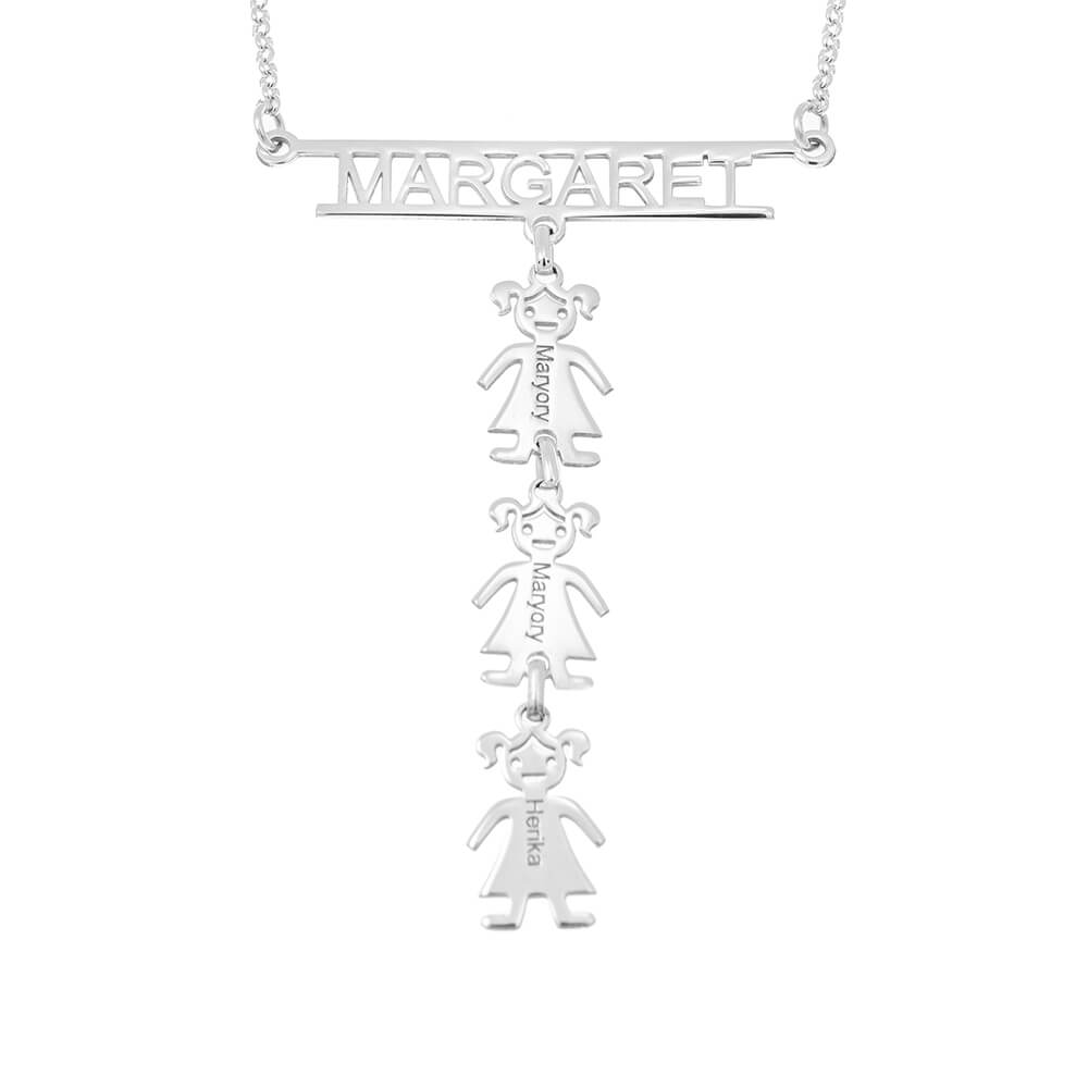 Cut Out Bar Name Necklace With Kids silver