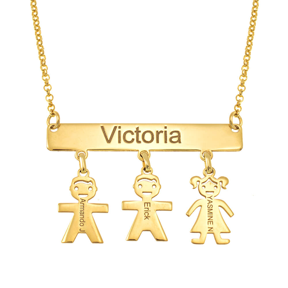 Engraved Bar Necklace With Kids gold