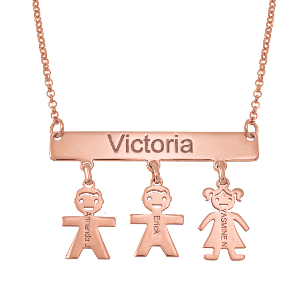 Engraved Bar Necklace With Kids rose gold