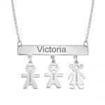 Engraved Bar Necklace With Kids silver