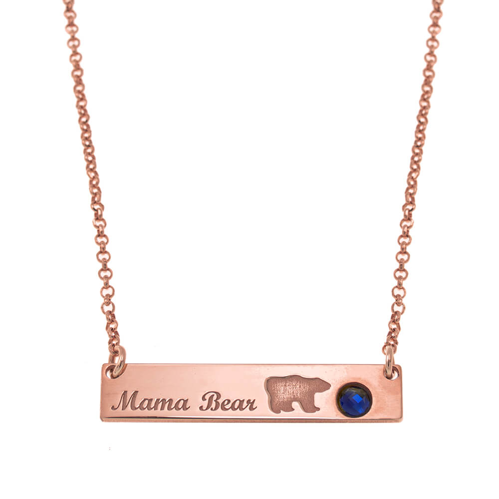 Family Mama Bear Bar Necklace rose gold