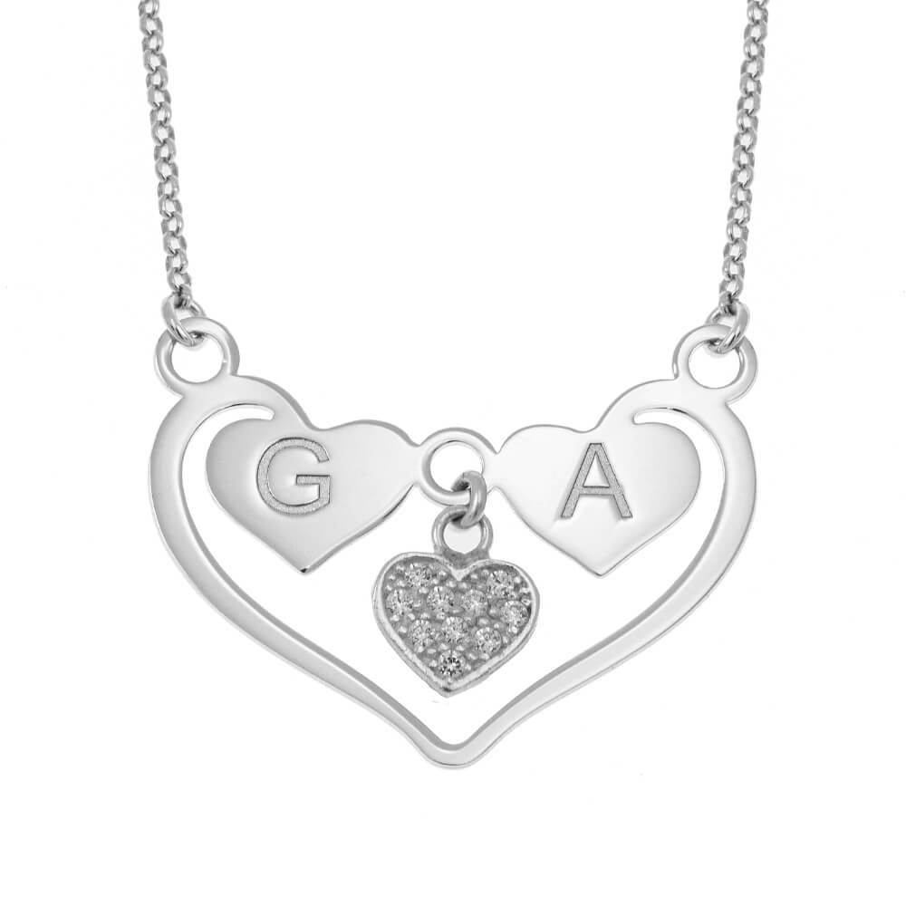 Heart Necklace With Initials silver