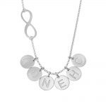 Infinity Necklace with Disc Initial Charm silver