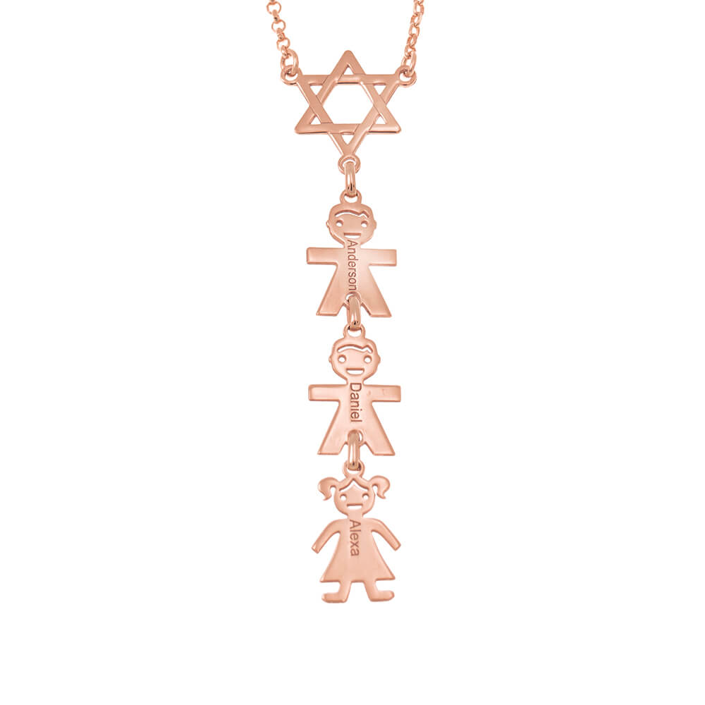 star of david necklace with kids rose gold