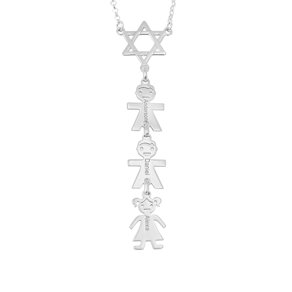 star of david necklace with kids silver