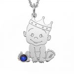 Baby King Initial Necklace With Birthstone silver