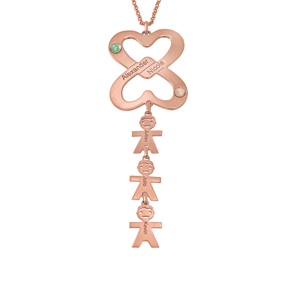 Combined Double Hearts Necklace with Kids rose gold