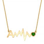 Initial Heartbeat Necklace With Birthstone gold